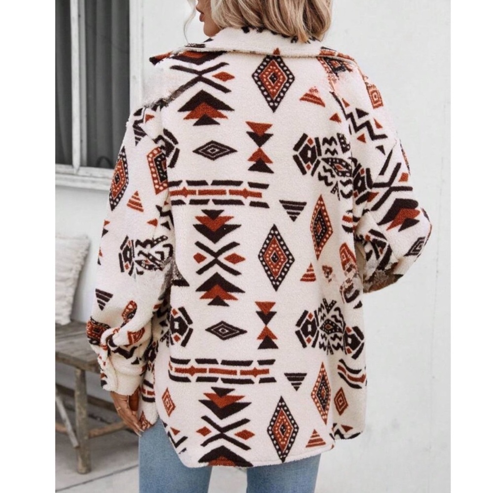 Boho Aztec Print Teddy Button Up Jackst - Picture 4 of 5